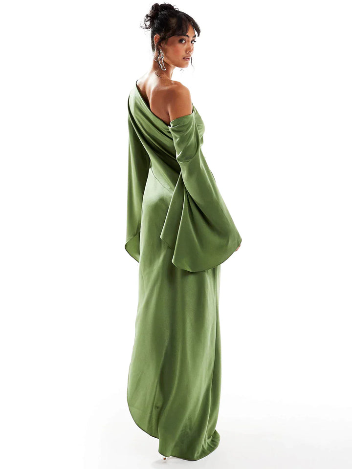 Malish | Asymmetrical Satin Maxi Dress