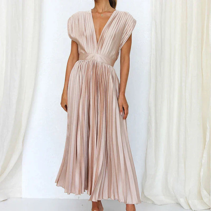 Adele - Maxi Dress with V-Neck and Pleats