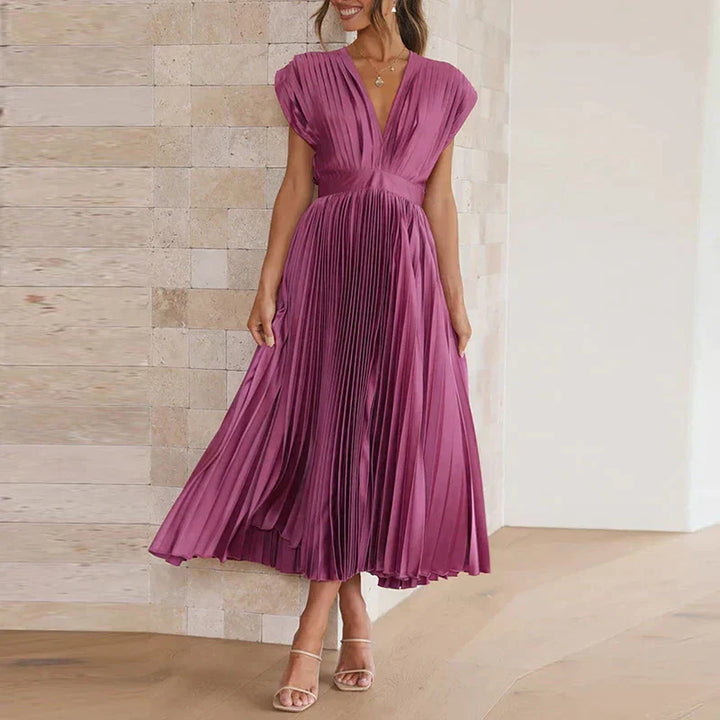 Adele - Maxi Dress with V-Neck and Pleats