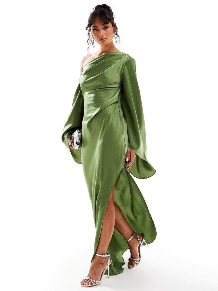 Malish | Asymmetrical Satin Maxi Dress