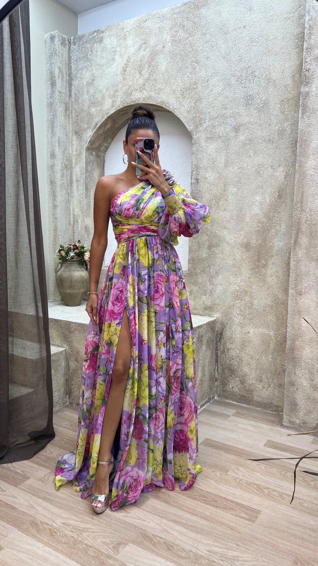 Amie - Floral One Shoulder Dress