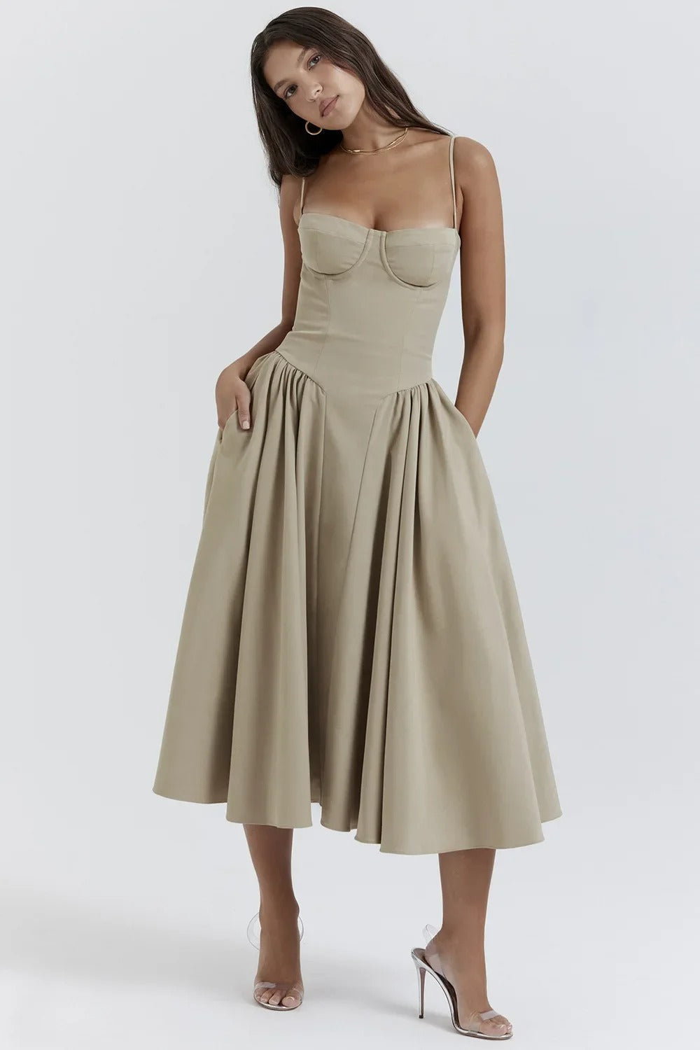 Carolyn - Sleeveless Corset Midi Dress