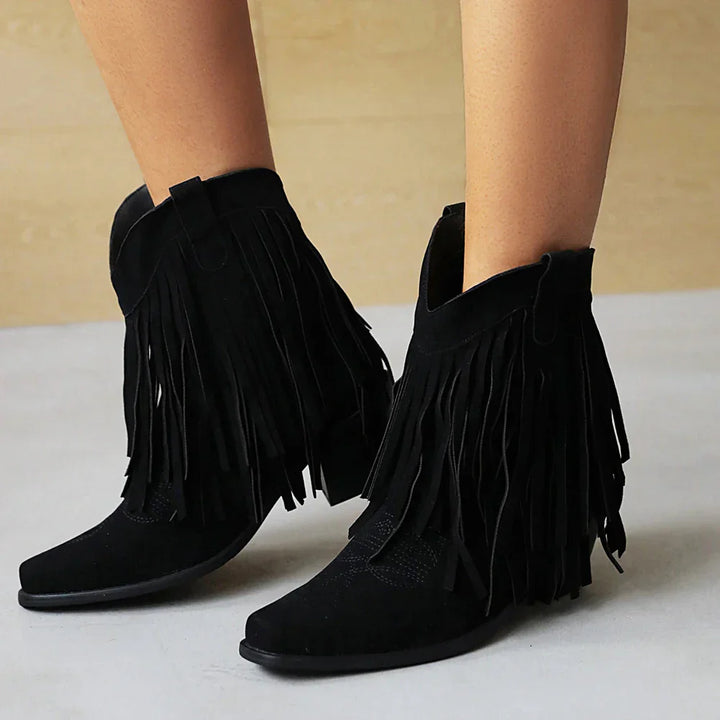 JENNY | Cowboy Ankle Boots with Fringe Tassel