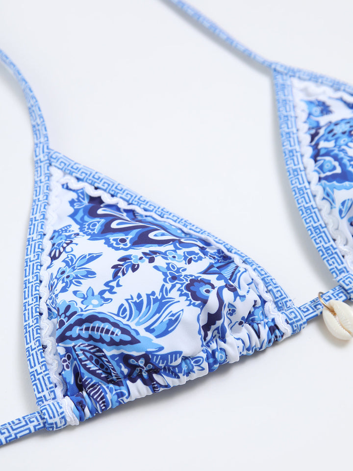 Printed Halter Knotted Bikini Set