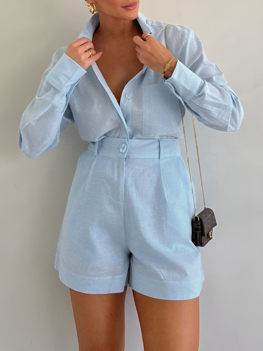 Jess - Long Sleeve Loose Shorts Set