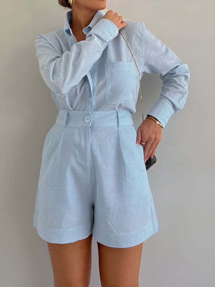 Jess - Long Sleeve Loose Shorts Set