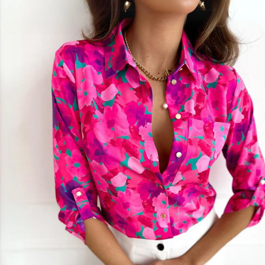 Faith | Casual Hot Pink Blouse With Floral Print