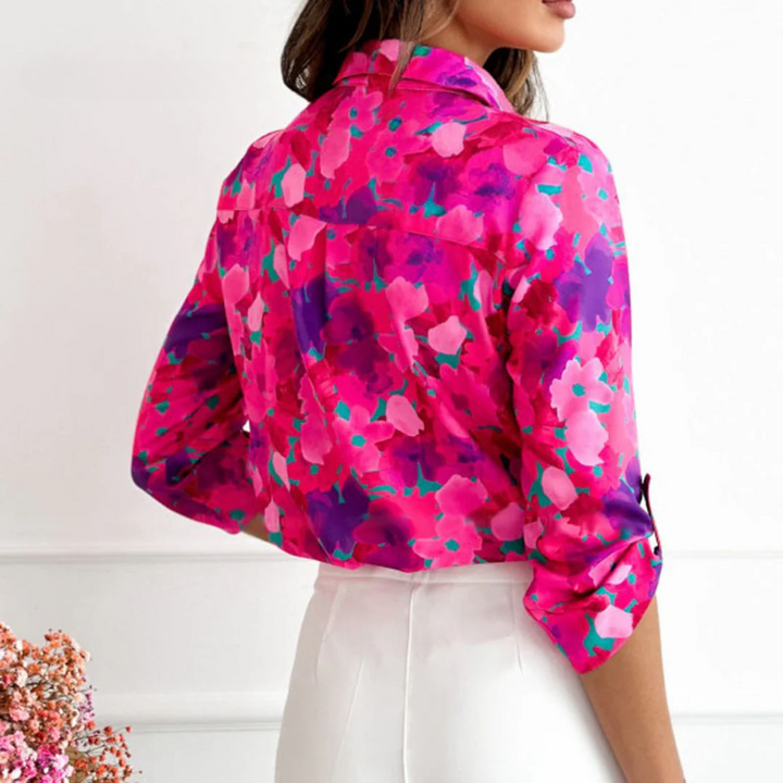 Faith | Casual Hot Pink Blouse With Floral Print