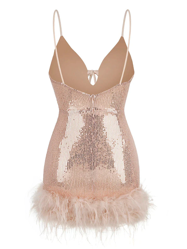 Aisha - Gold Feather Mini Dress