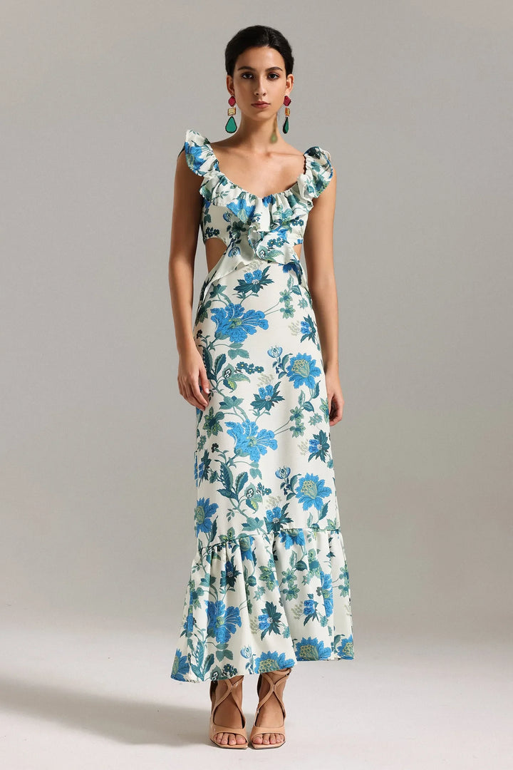 Erika - Printed Ruffle Maxi Dress