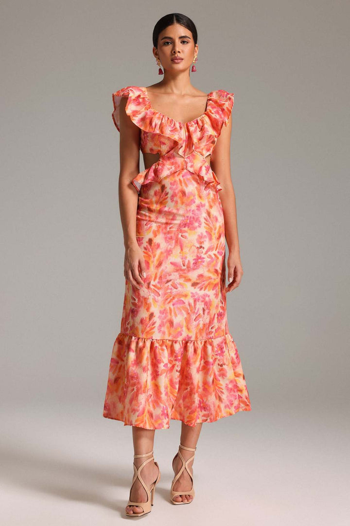 Erika - Printed Ruffle Maxi Dress