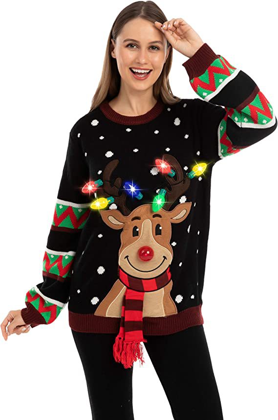 Light-Up Reindeer Christmas Sweater