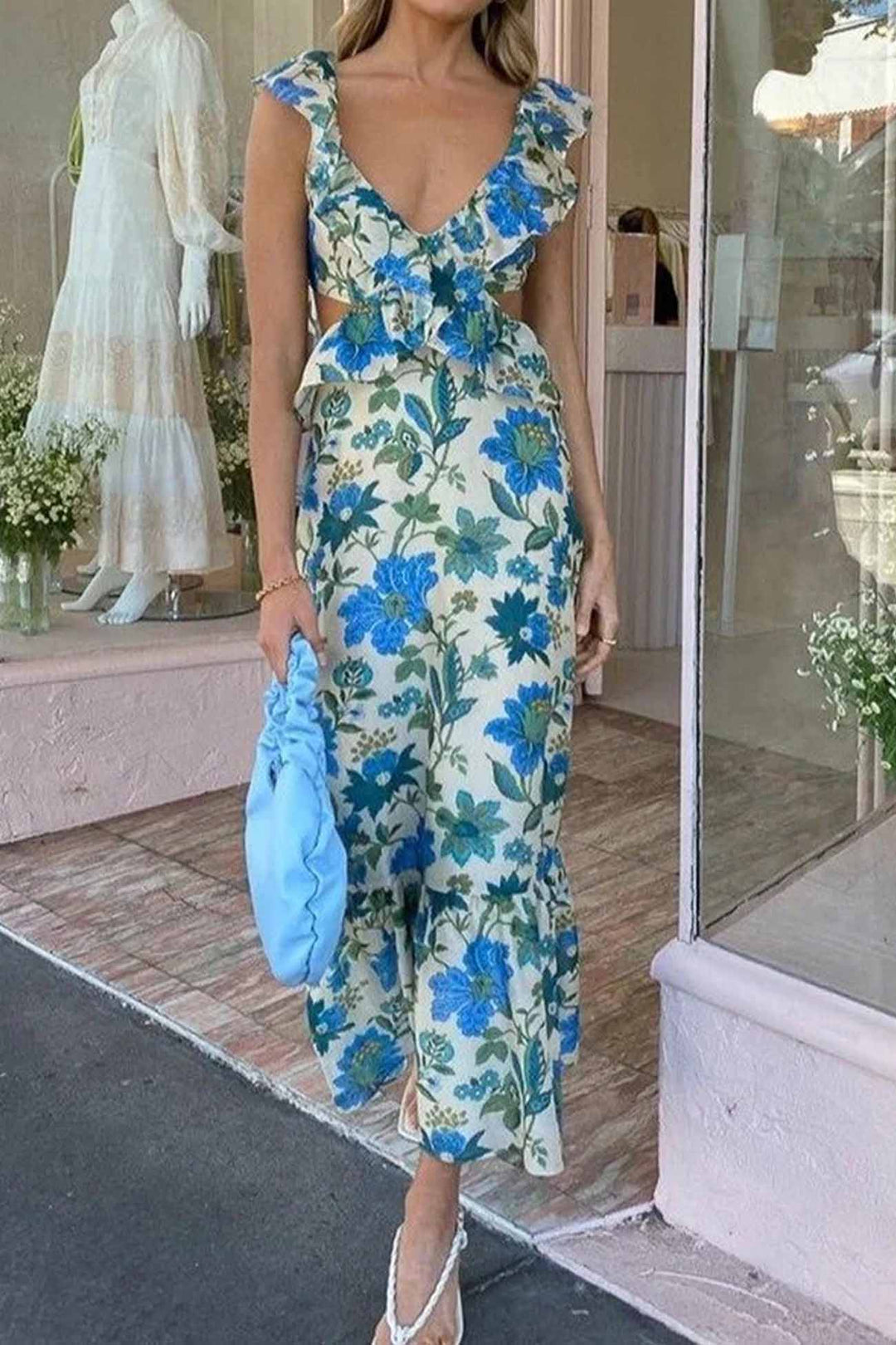 Erika - Printed Ruffle Maxi Dress