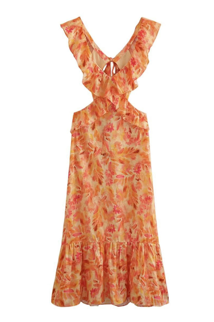 Erika - Printed Ruffle Maxi Dress