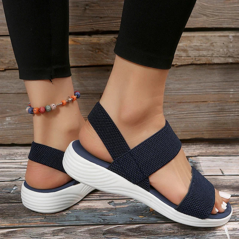 Raylynn Elastic Fabric Knit Strap Wedge Sandals