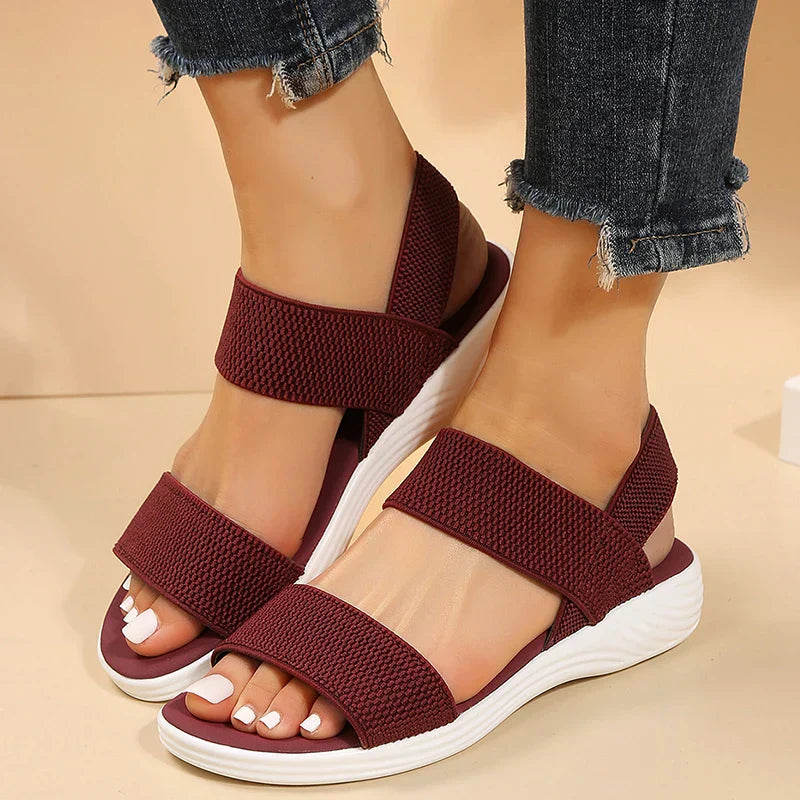 Raylynn Elastic Fabric Knit Strap Wedge Sandals