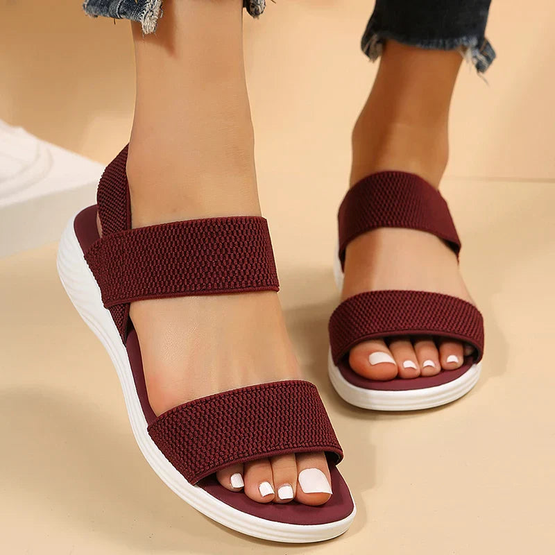 Raylynn Elastic Fabric Knit Strap Wedge Sandals