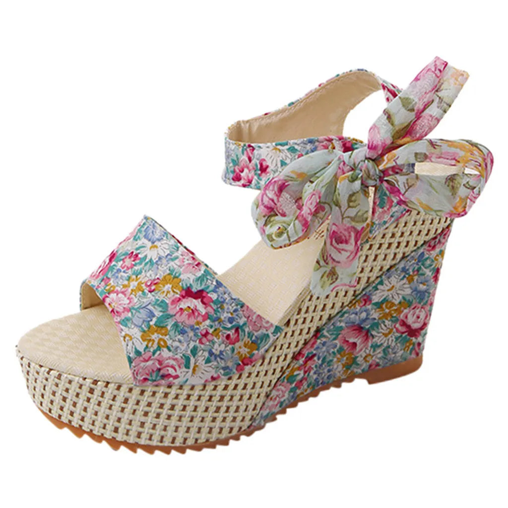 Emma - Floral Wedge Sandals