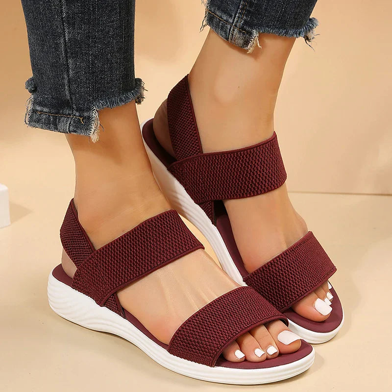 Raylynn Elastic Fabric Knit Strap Wedge Sandals