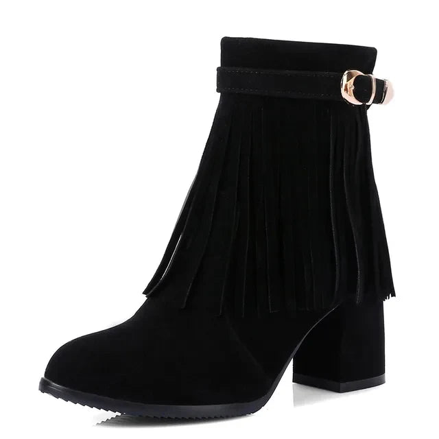 JENNY | Cowboy Ankle Boots with Fringe Tassel