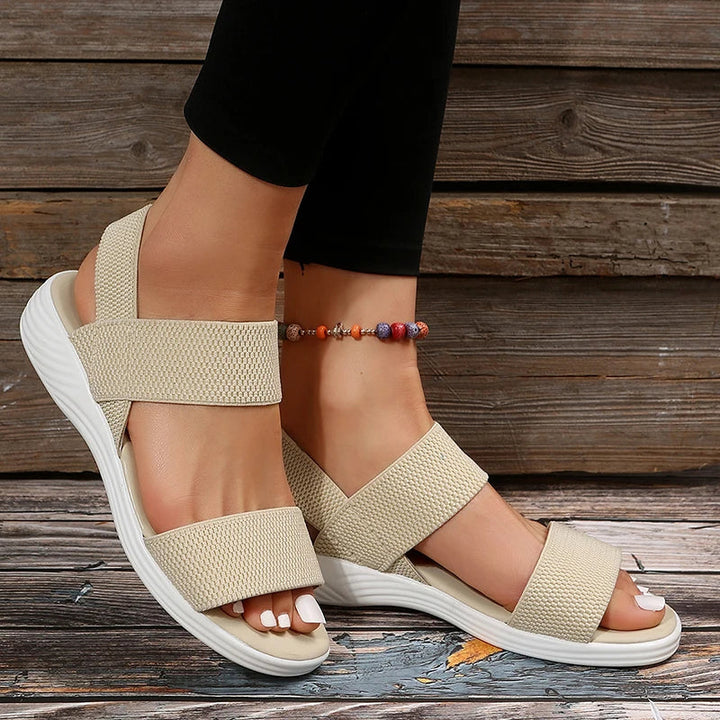 Raylynn Elastic Fabric Knit Strap Wedge Sandals