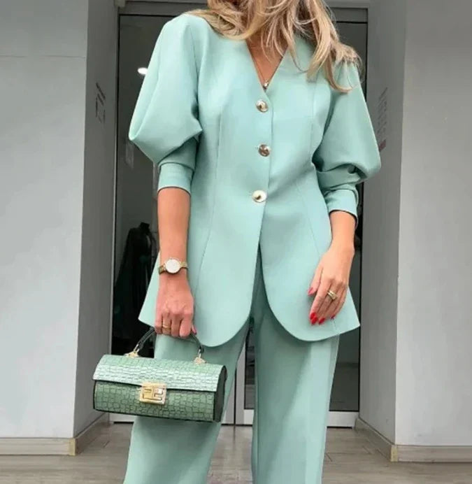 CAMILA- Sleeves Loose Suit Coat & Pants Set