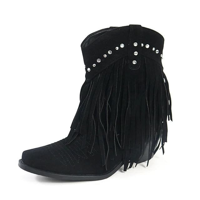 JENNY | Cowboy Ankle Boots with Fringe Tassel