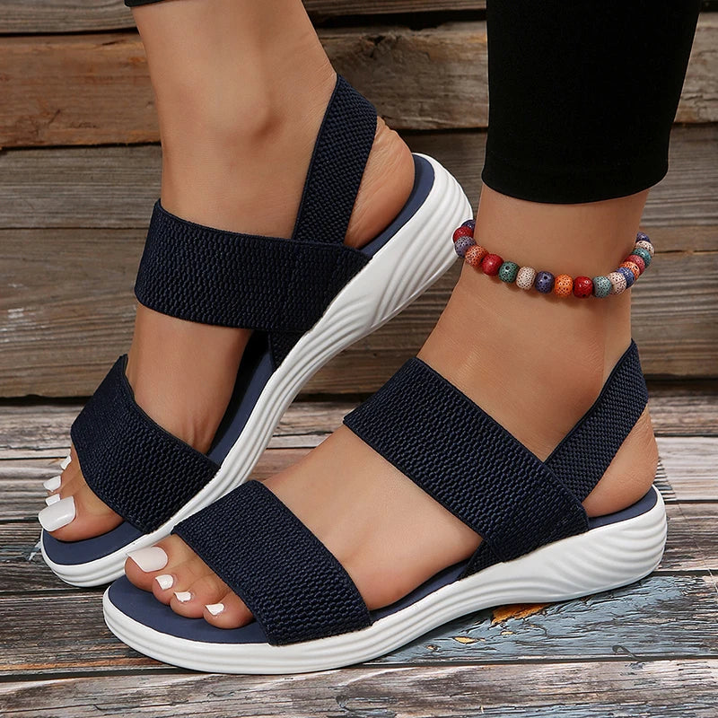 Raylynn Elastic Fabric Knit Strap Wedge Sandals