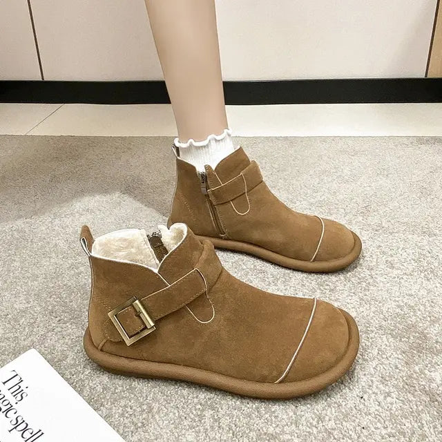 ANNIE | Retro Cowhide Casual Ankle Boots