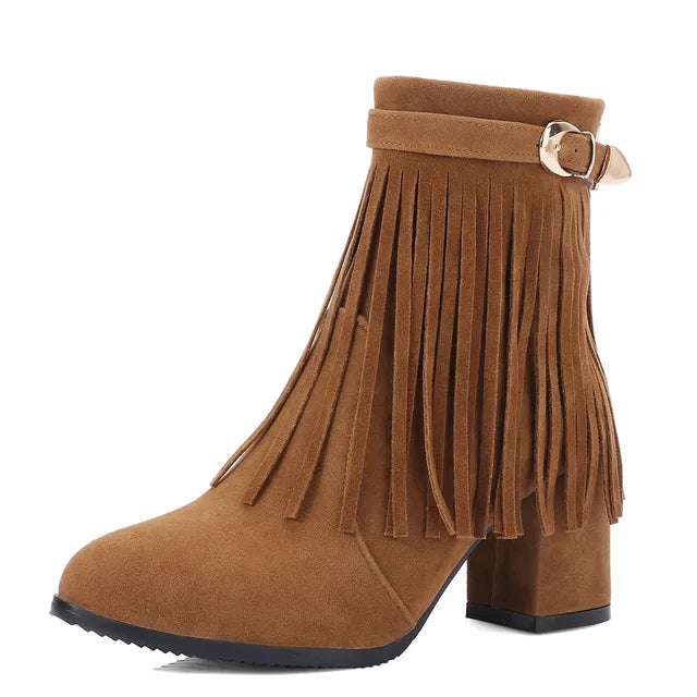 JENNY | Cowboy Ankle Boots with Fringe Tassel