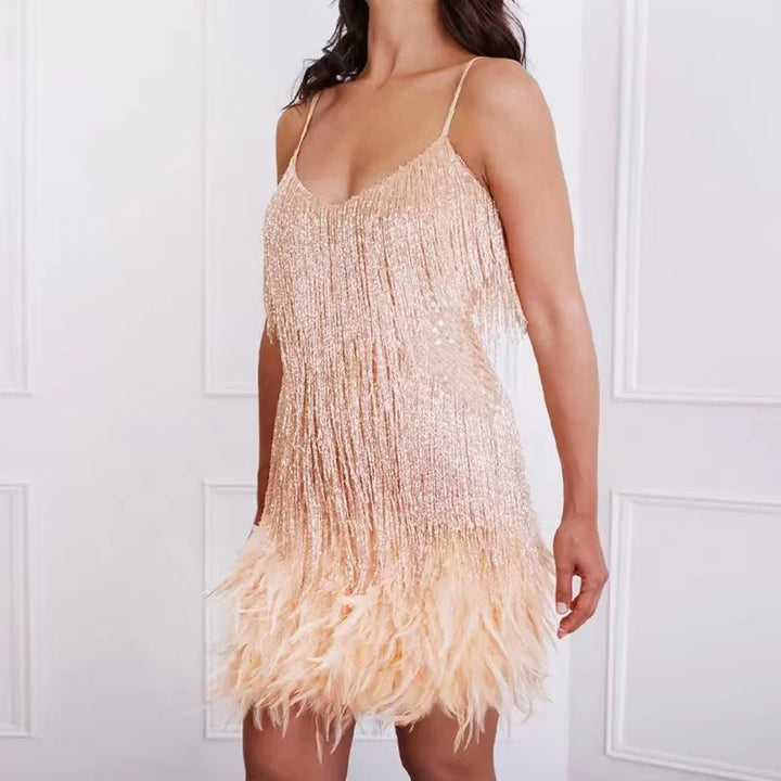 Eva - Sequin Feather Mini Dress