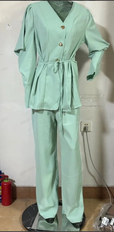 CAMILA- Sleeves Loose Suit Coat & Pants Set