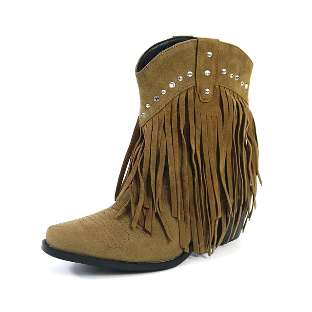 JENNY | Cowboy Ankle Boots with Fringe Tassel