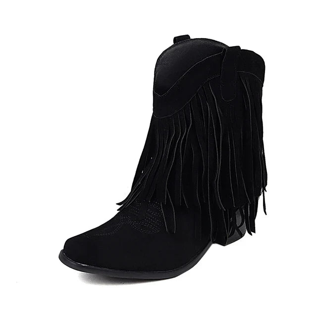 JENNY | Cowboy Ankle Boots with Fringe Tassel