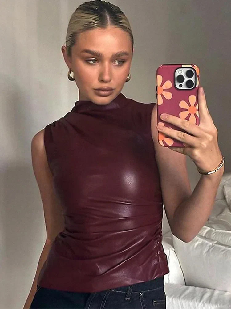 Amber - Faux Leather Top