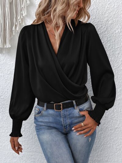 Ariana | V-Neck Elegant Plain Blouse with Balloon Sleeves