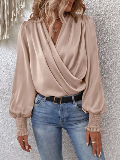 Ariana | V-Neck Elegant Plain Blouse with Balloon Sleeves