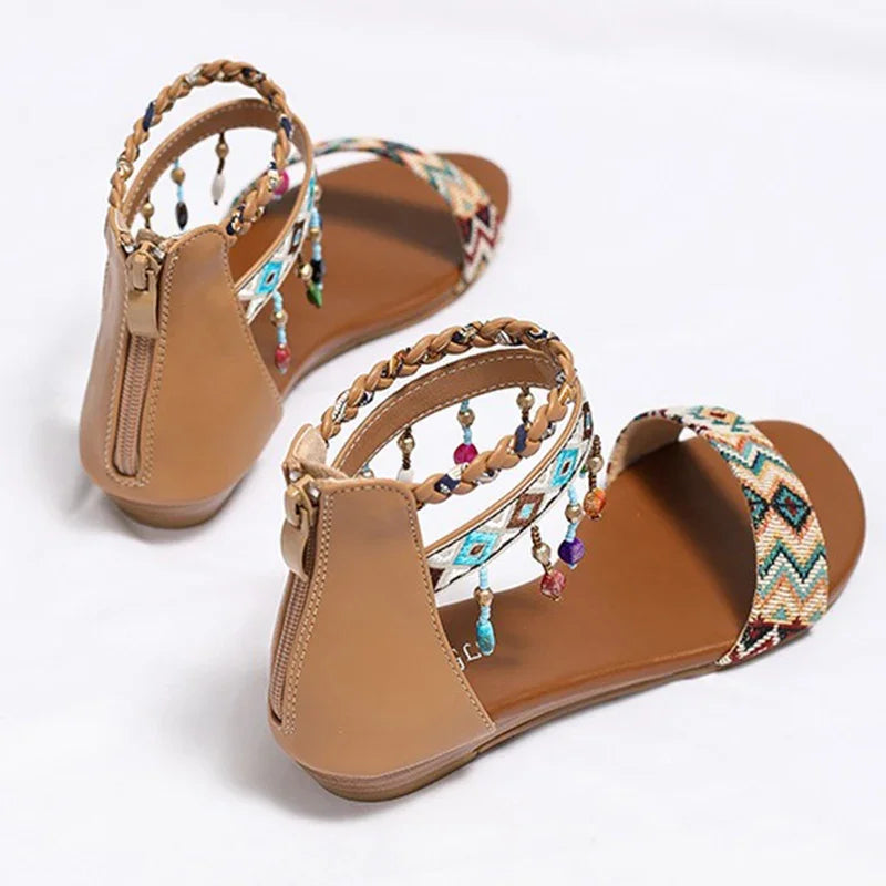 THEA - Boho Beaded Ankle Strap Sandals